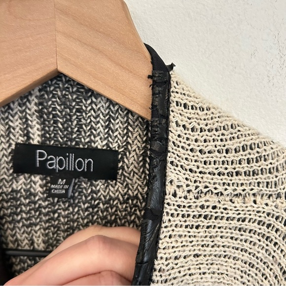 Papillon Plaid Waterfall Open Cardigan Sweater Cream Size M - Picture 4 of 8